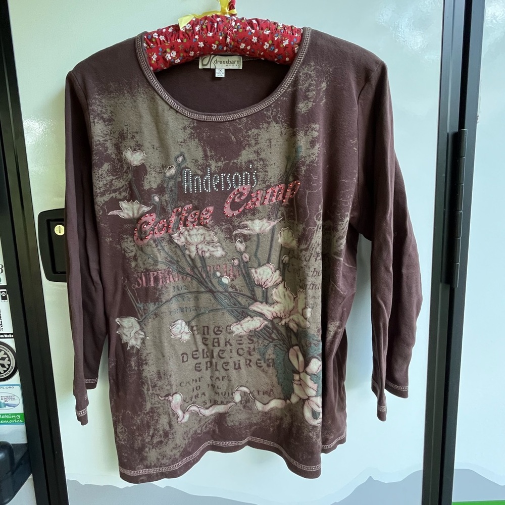 Dress barn top in1x size and bejeweled brown